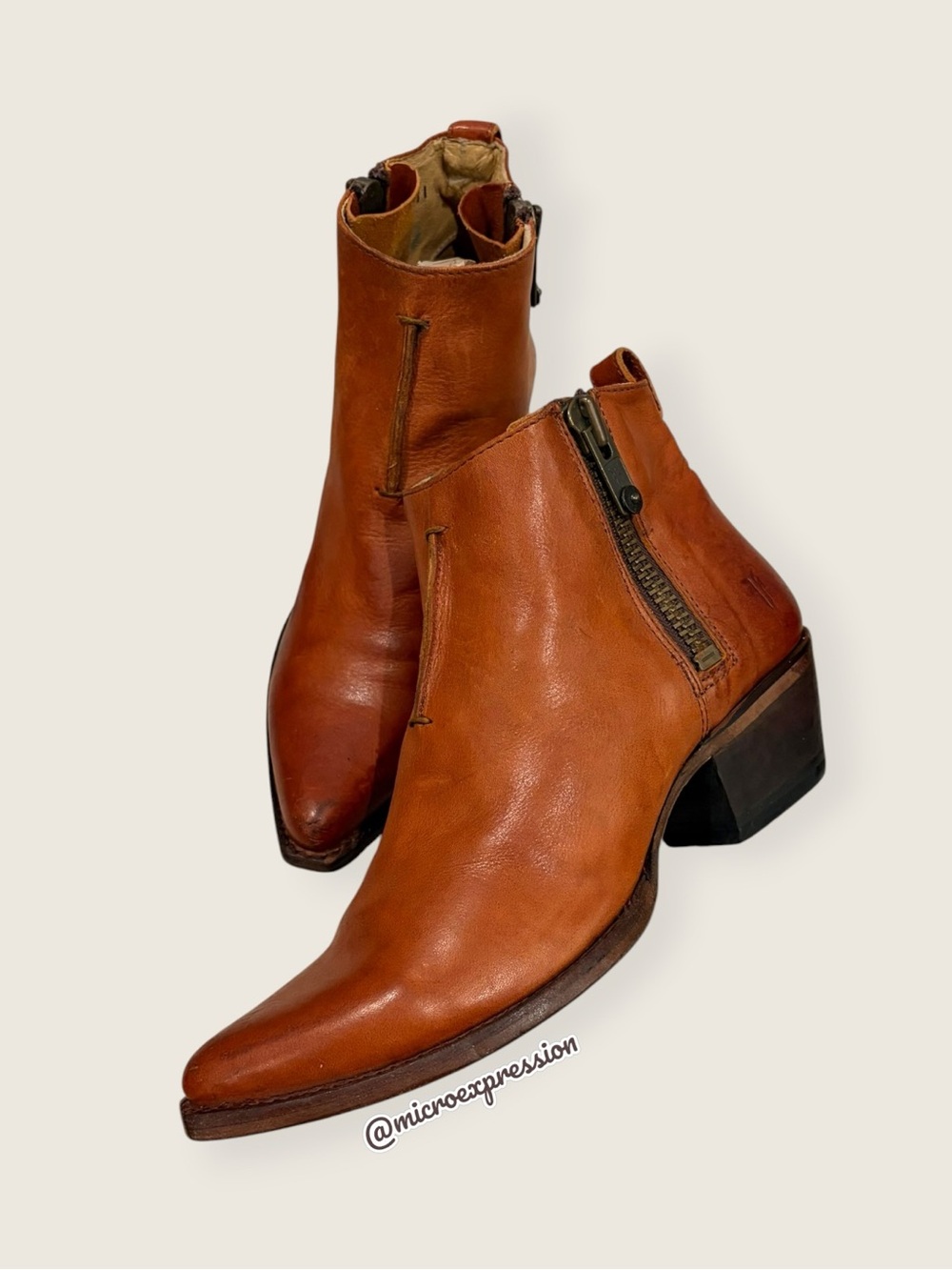 $369 Frye Sacha Moto Shortie Cognac Brown Leather Western Cowboy Ankle Booties - Picture 16 of 16
